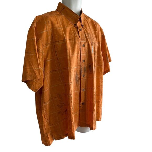 Columbia River Lodge Shirt Mens XL Orange Fishing Print Button Up Short Sleeve - Picture 3 of 8